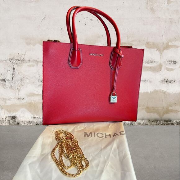 Michael Kors Handbags - Michael Kors Cherry Red Studio Mercer Large Convertible Tote + Dust Bag